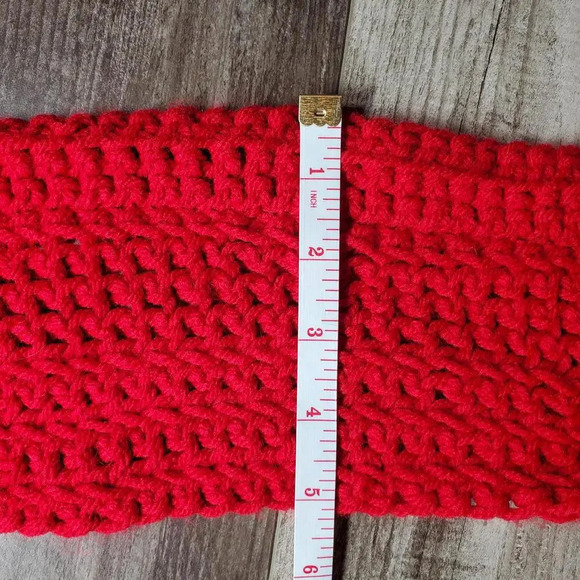 Handmade Crocheted Red Women's Winter Infinity Scarf - Picture 3 of 9